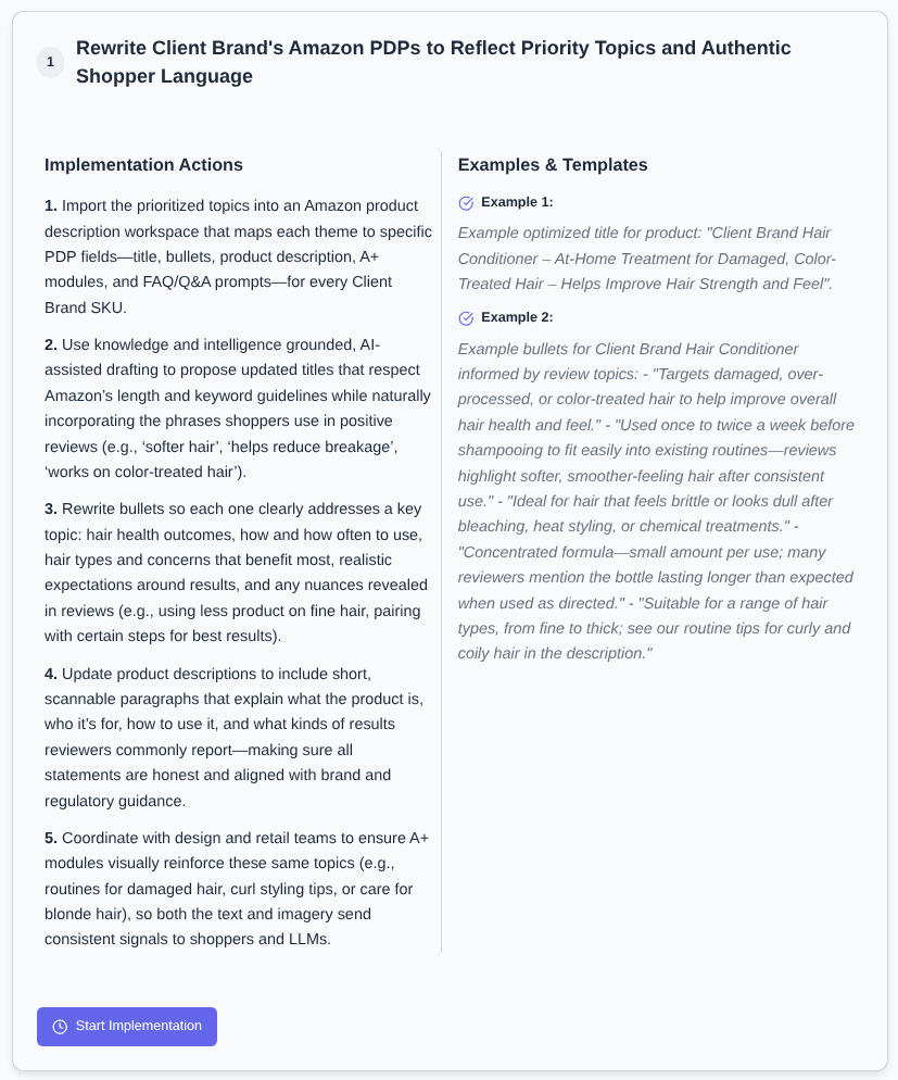 XEO 360 produces concrete actions that will help improve your LLM visibility.